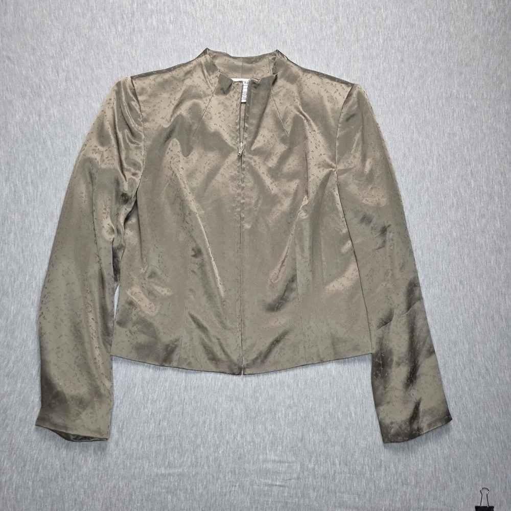 Emanuel Ungaro Bronze Satin Top Zipper Blazer Size 12 100% Silk - Picture 1 of 5